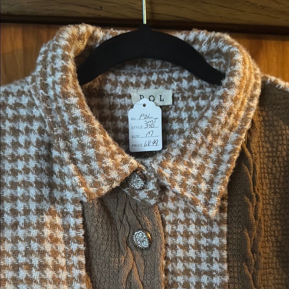 Pol Patchwork Button-Up Shirt - Brown And Cream - image 5